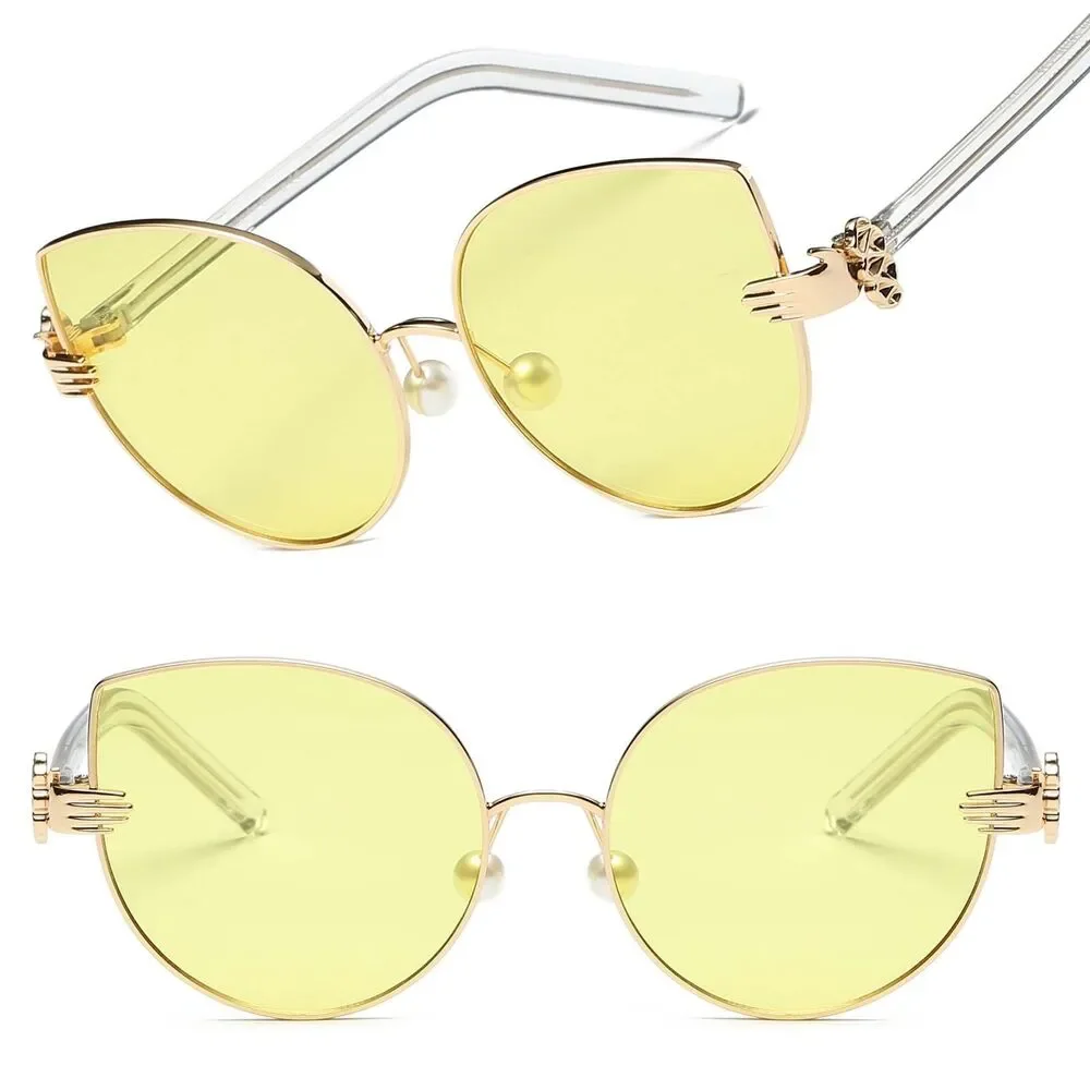 Striking Cat Eye Women's Metal Frame Yellow Lens Sunglasses Unique Statement